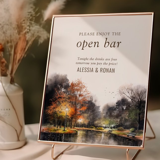 Öppna Pub Bröllop-signalen Digital eller Printing  Poster (Open Bar evening sign from the Fall Lake wedding collection by Darling & May)