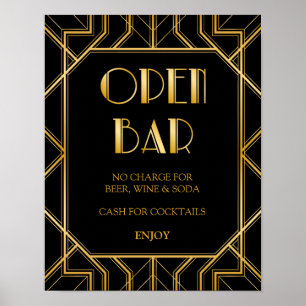 Öppna Pub Bröllop-tecken   Gatsby Art Deco Poster