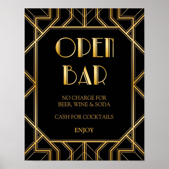 Öppna Pub Bröllop-tecken | Gatsby Art Deco Poster (Framsidan)
