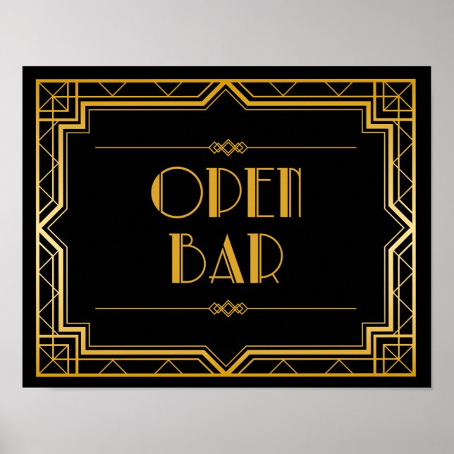 Öppna Pub Bröllop-tecken | Gatsby Art Deco Poster (Framsidan)