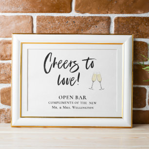 Öppna pub Cheers till kärlek Vågrät Bröllop-skylt Poster