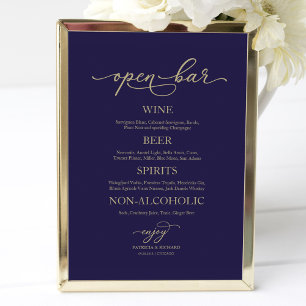 Öppna Pub Elegant Guld-flaggan för blå Bröllop Poster