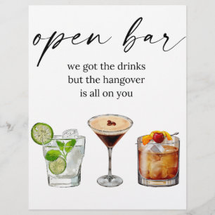 Öppna pub lustigt söta bröllop vattenfärgscocktail reklamblad