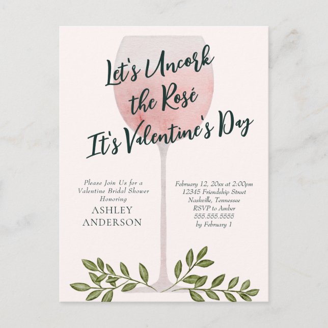 Öppna Rosé Valentine Bröllopsfestinladning Vykort (Framsida)