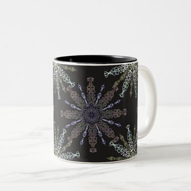 Öppna snöflingor på mörk. Två-Tonad mugg (Framsida höger)