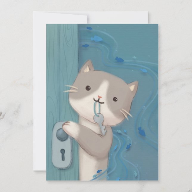 Öppna upp: Katt med Nyckel Inbjudningar (Framsida)