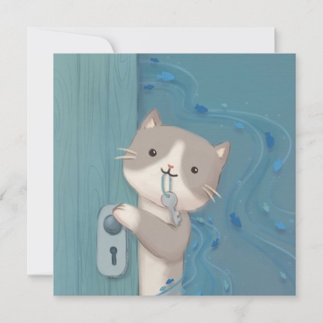 Öppna upp: Katt med Nyckel Inbjudningar (Framsida)