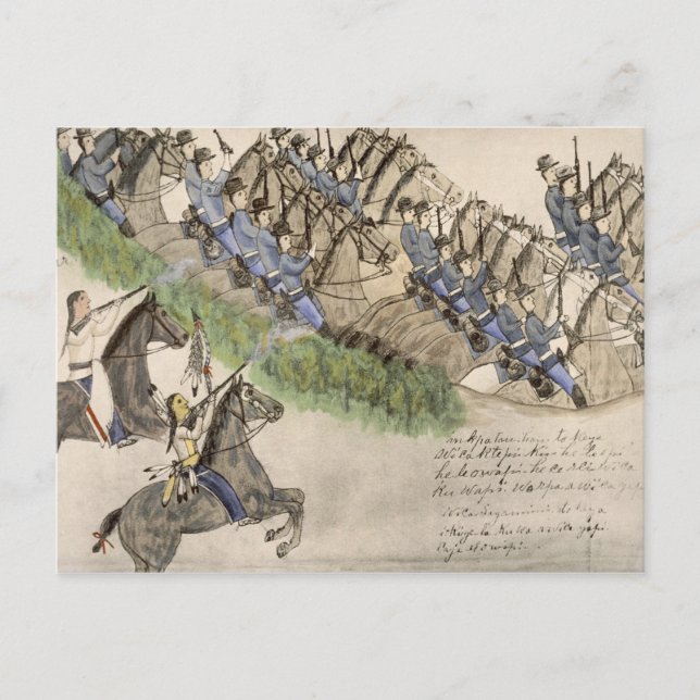 Öppnande av slaget vid Little Big Horn (bläck) Vykort (Framsida)