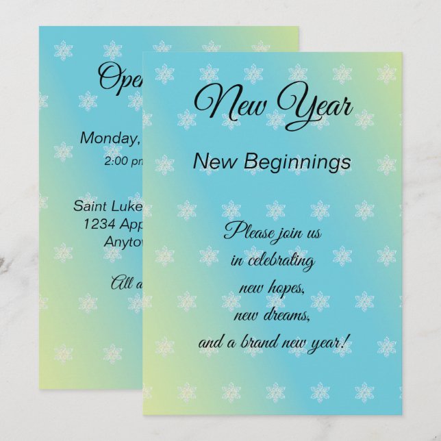 Öppnar nya början för nytt år huset inbjudningar (Fram/baksida)