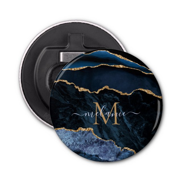 Öppnare för marinblått Guld Marble Namn Brev Flask (Framsidan)