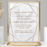 Öppning av guld Geometric White Marble Business Reklamblad<br><div class="desc">Guld Geometric White Marble Business Open Flyer. Perfekt för en evenemangsplanerare,  makeup-artist,  hårstilist,  salonägare med mera!</div>