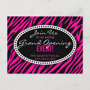 Öppning av Pink Zebra Print Hår Salong Vykort