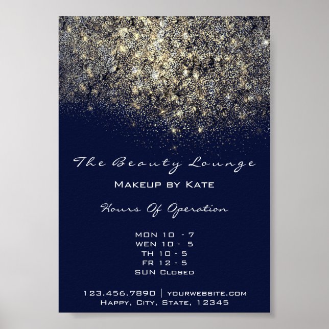 Öppningstimmar Guld Blue Navy Confetti Sequin Poster (Framsidan)