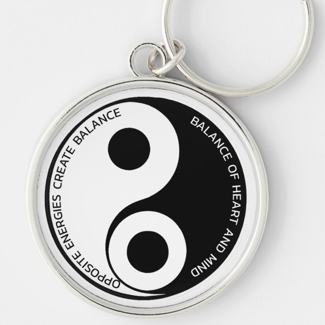 Opposite Energies, Skapa Balance Yin Yang Rund Silverfärgad Nyckelring (Framsidan)