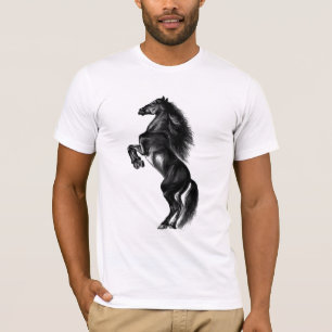 Opright Black Vild Horse Black and White Painting T Shirt