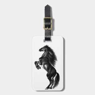 Opright Black Vild Horse - Black and White Tecknin Bagagebricka