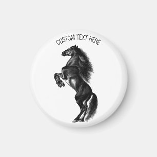 Opright Black Vild Horse - Black and White Tecknin Magnet