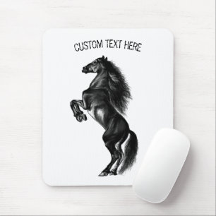 Opright Black Vild Horse - Black and White Tecknin Musmatta