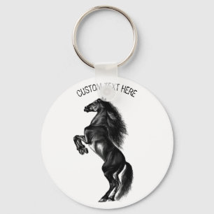 Opright Black Vild Horse - Black and White Tecknin Nyckelring