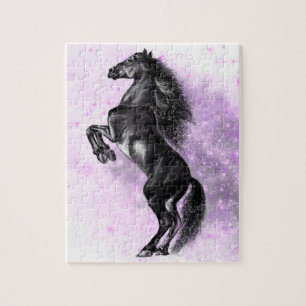 Opright Black Vild Horse - Black and White Tecknin Pussel