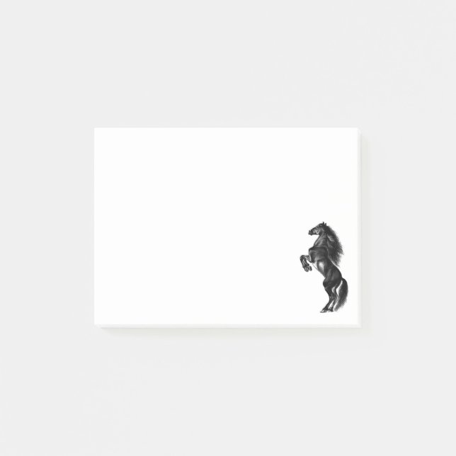 Opright Black Vild Horse - Black & White Teckning  Post-it Block (Framsida)