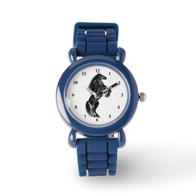 Opright Black Vild Horse Watch Black and White - Armbandsur (Framsida)