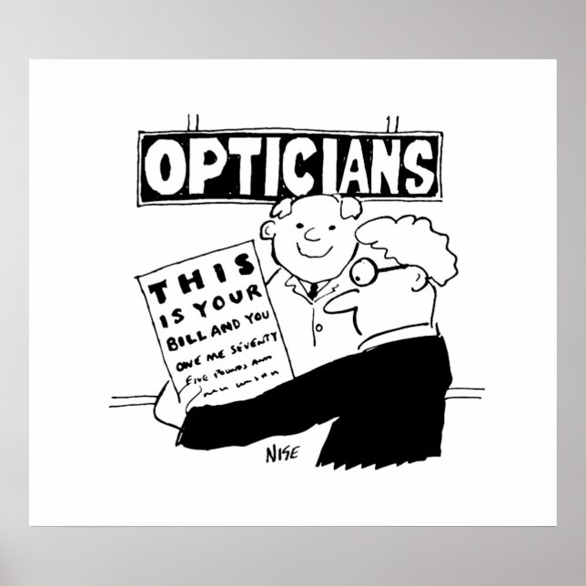 Optician Presenter hans lag. Lustig tecknad om Op Poster (Framsidan)