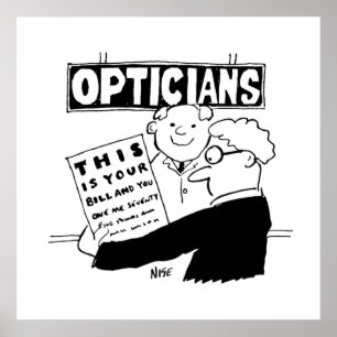 Optician Presenter hans lag. Lustig tecknad om Op Poster