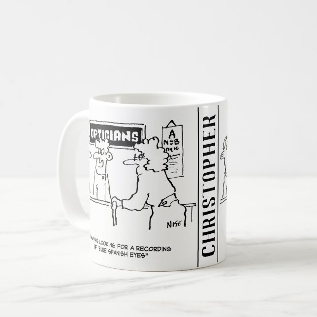 Optician tillfrågas om "Spanska Öga" Kaffemugg (Framsida vänster)