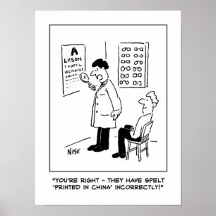 Optiker kontrollerar stavning på optiska väggdiagr poster