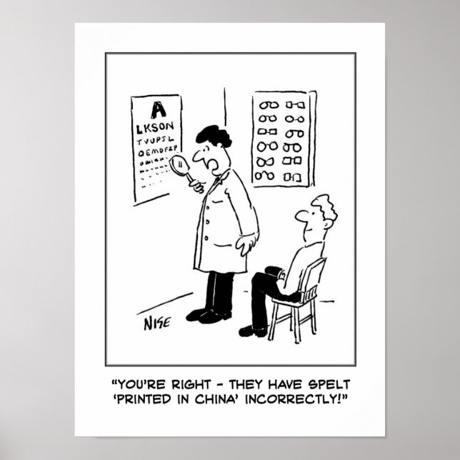 Optiker kontrollerar stavning på optiska väggdiagr poster (Framsidan)