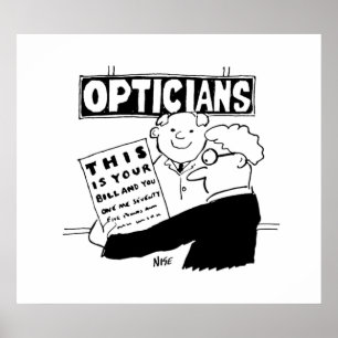 Optiker Presenter hans lag. Lustig tecknad om Op Poster
