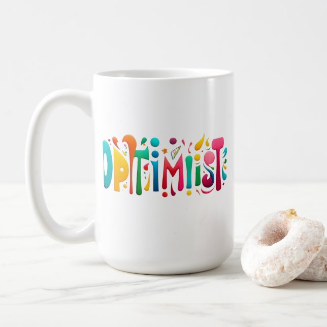 "Optimist Vit Mugg – Färgglad Motiverande Design (Med munk)