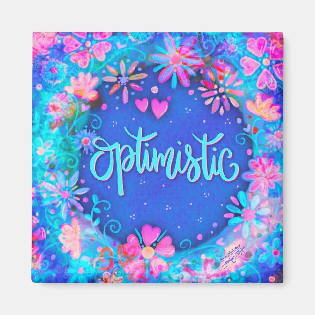 Optimistisk Söt Blue Blommigt Modern Spiritivity Magnet (Framsidan)
