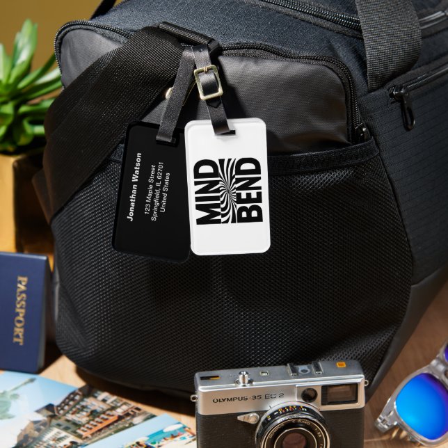 Optisk bild med bred böjning, fet svart och vit bagagebricka (Fram & Baksida)