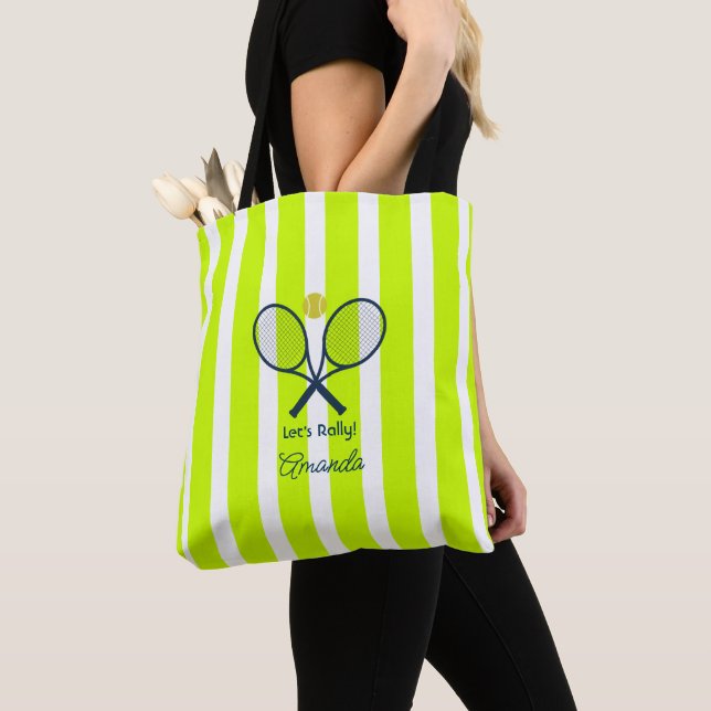 Optisk Gul och Neon Grön Preppy Tennis Tygkasse (Närbild)
