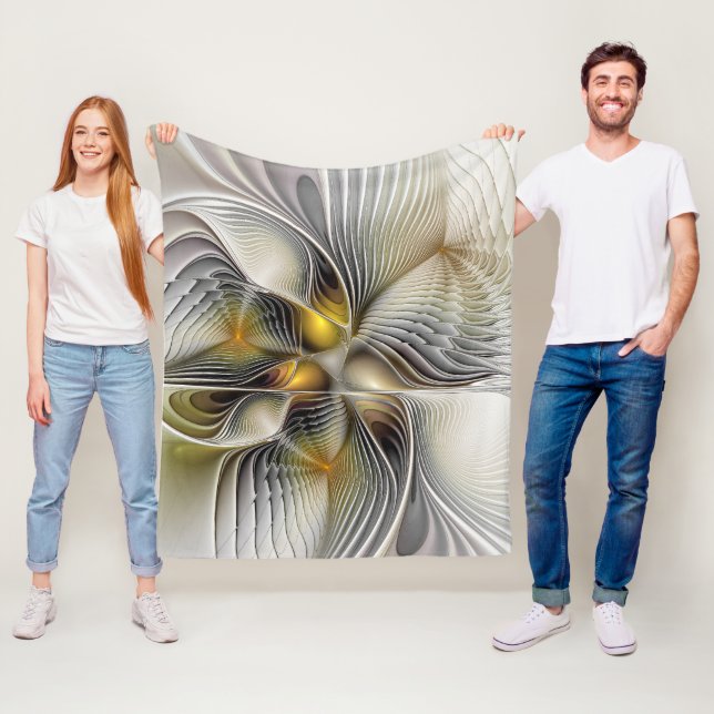 Optisk Illusion Abstrakt 3D Fraktal Med Djup Fleecefilt (På plats)