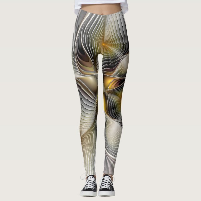Optisk Illusion Abstrakt 3D Fraktal Med Djup Leggings (Framsida)