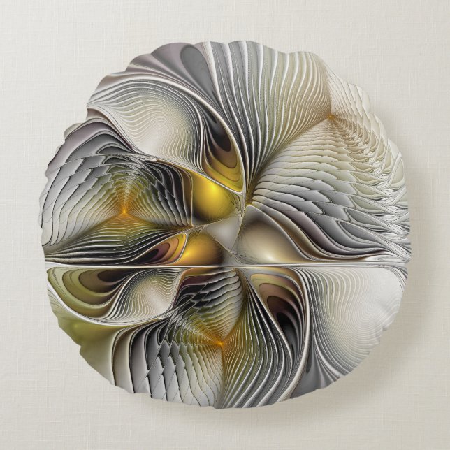 Optisk Illusion-Abstrakt 3D-ram med djup Rund Kudde (Framsidan)