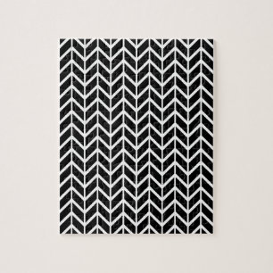 Optisk Illusion Black White Herringbone Chevron Pussel