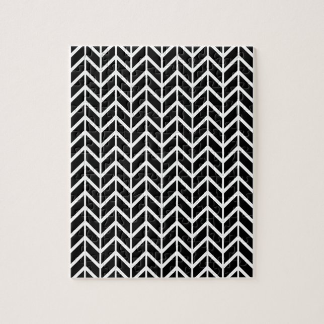 Optisk Illusion Black White Herringbone Chevron Pussel (Vertikal)