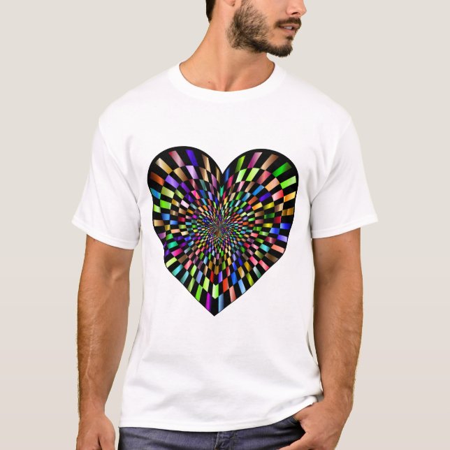 Optisk Illusion Checkerboard Heart Prismatic T Shirt (Framsida)