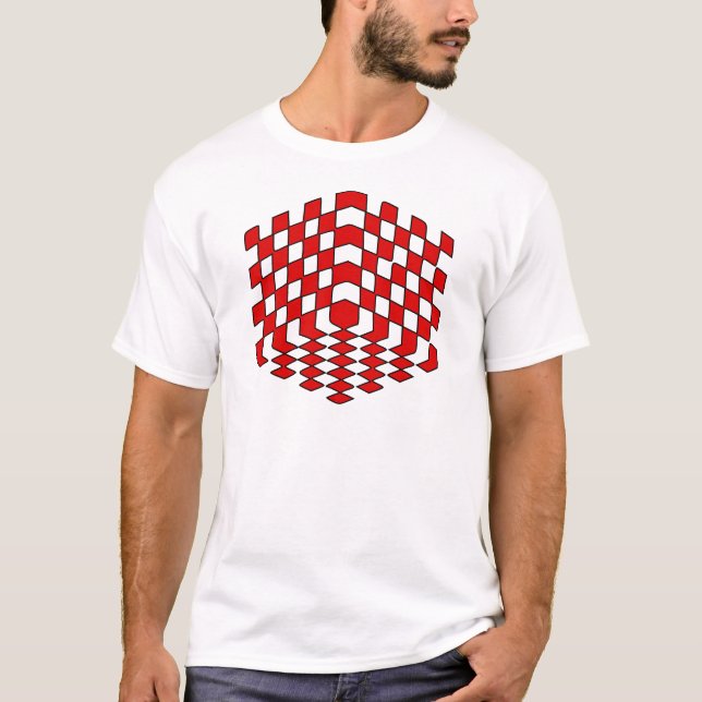 optisk illusion för röd kub 3D T-shirt (Framsida)