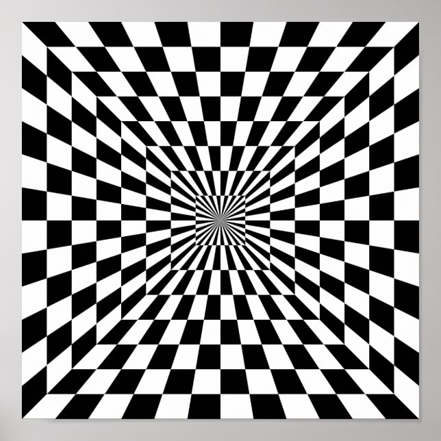Optisk Illusion med svart och vitt chessboard Poster (Framsidan)