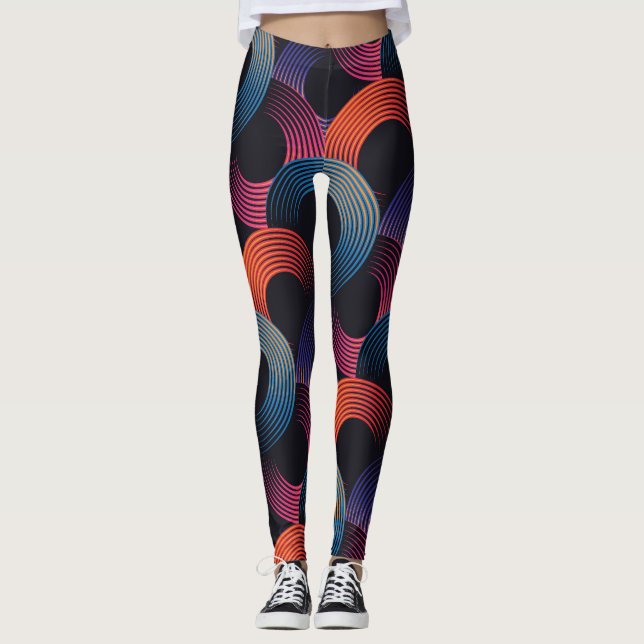 Optisk illusion: metallisk linjär ringar. leggings (Framsida)