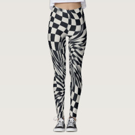 Optisk Illusion Rutfält Vågmönster Leggings