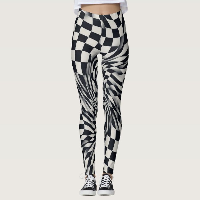 Optisk Illusion Rutfält Vågmönster Leggings (Framsida)