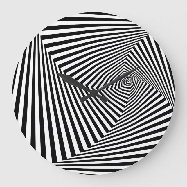 Optisk Illusion: Strimmad geometrisk Abstrakt. Stor Klocka (Framsida)