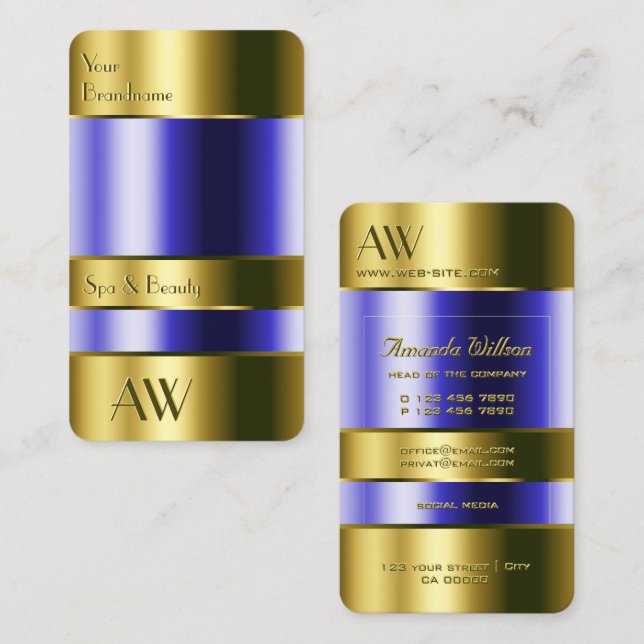 Optiska blåfluider 3D monogram i Guld av glas eleg Visitkort (Fram/baksida)