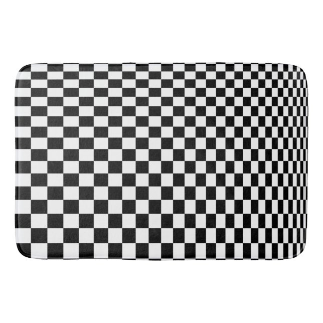 Optiska Checkers för Illusion Black and White Badrumsmatta (Framsidan)